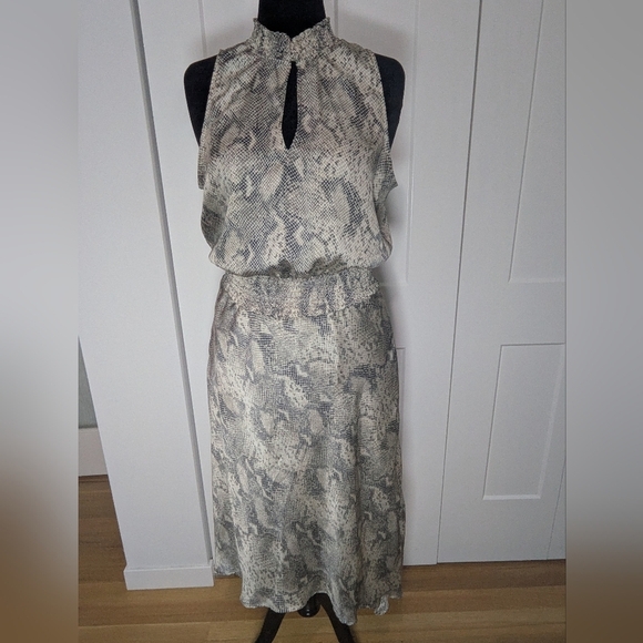 Evereve Allison Joy Cora Womens Midi Dress Snake Print Sleeveless sz L Wedding - Picture 3 of 13